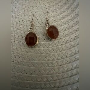 Baltic Sea Amber Earrings Polish .925 Silver Oval Earrings